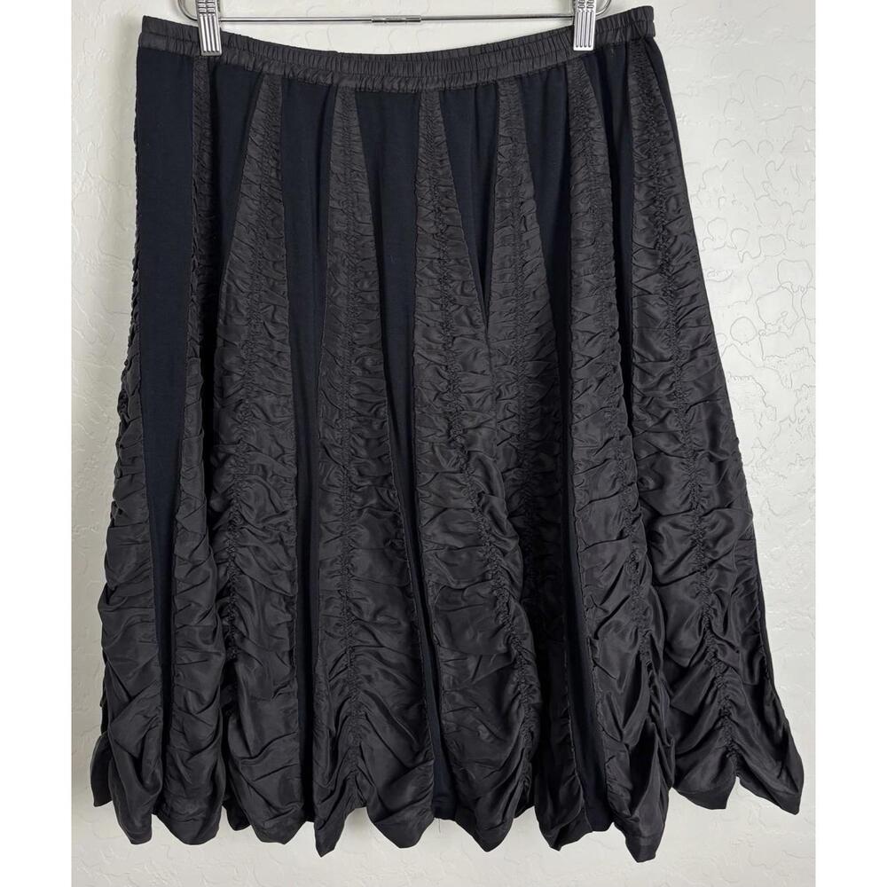 WD NY Black Silk Blend‎ Ruched Bubble Midi Skirt Elastic Waist Size 12 1540